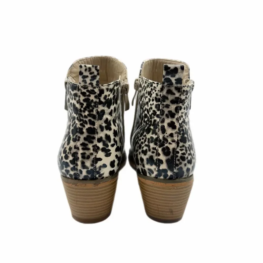 Journee Collection Rebel Leopard Black White & Gray Side Zip Block Heel Booties